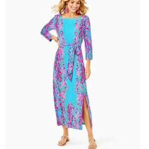 NWT Lilly Pulitzer Carabella UPF 50 Midi Dress in Seaweed Samba Size Large